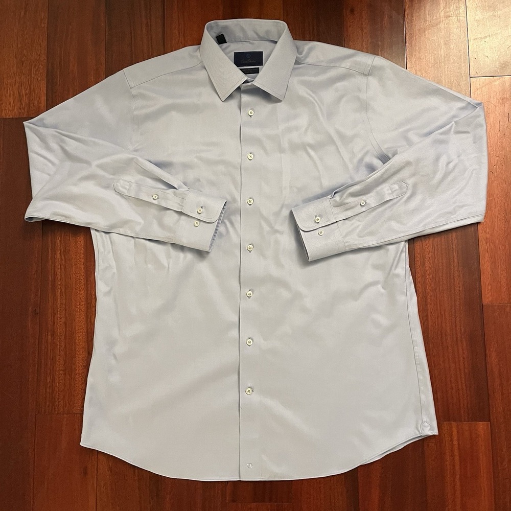 David Donahue Shirt Men Blue 18 36/37 Button Up Luxury Non Iron Trim Fit‎ Preppy